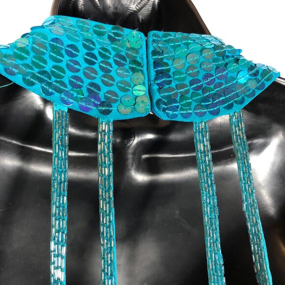 Vintage 90s Teal Sequin Mini Dress Concert Party Cocktail Sleeveless Mermaid - Picture 8 of 13